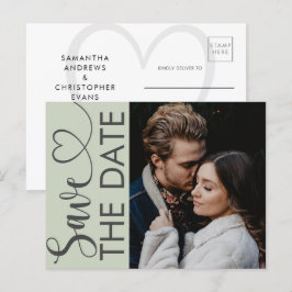 Minimale saliegroene foto & hart save the date aankondigingskaart