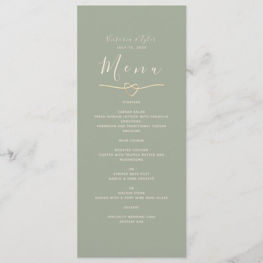 Minimale saliegroene huwelijksdiner menu (Voorkant)