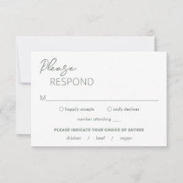 Minimale saliegroene moderne bruiloft RSVP kaartje