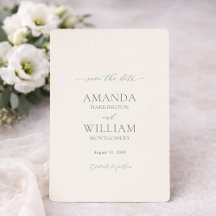 Minimale saliegroene Save the Date-huwelijkskaart