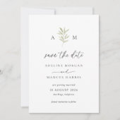 Minimale saliegroene Save the Date kaart (Voorkant)