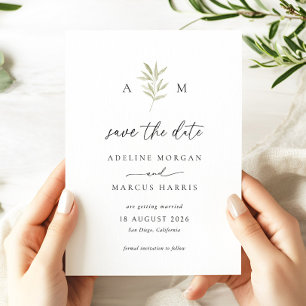 Minimale saliegroene Save the Date kaart