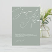 Minimale saliegroene script typografie bruiloft kaart (Staand voorkant)