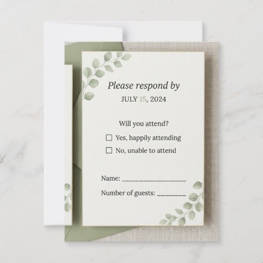 Minimale Saliegroene Trouw RSVP Kaart (Voorkant)