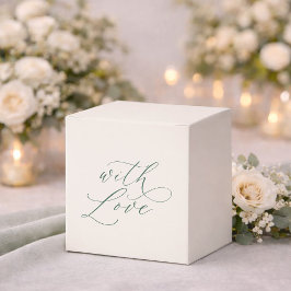 Minimale saliegroene trouwgunstendoos met Liefde Bedankdoosjes