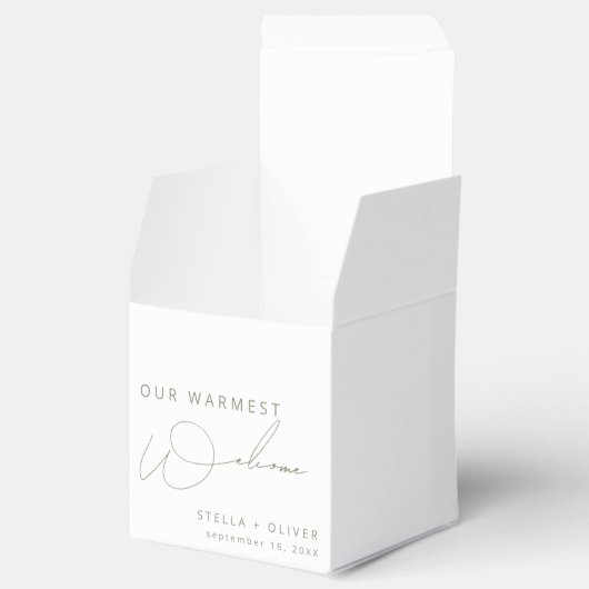 Minimale saliegroene welkomsthuwelijk bedankdoosjes (Geopend)