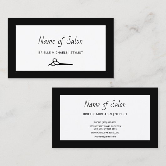 Minimale salon Plain Black en White Scissors Visitekaartje (Voorkant / Achterkant)