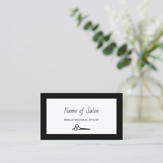 Minimale salon Plain Black en White Scissors Visitekaartje (Staand voorkant)