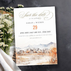Minimale Salt Lake City Utah Watercolor Bruiloft Save The Date