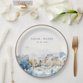 Minimale San Jose, Californië Aquarel Bruiloft Papieren Bordje