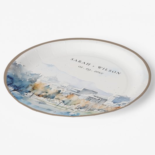 Minimale San Jose, Californië Aquarel Bruiloft Papieren Bordje (Gekanteld)