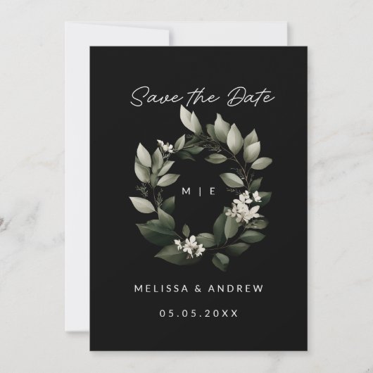 Minimale Save the Date Groene Krans Aankondiging (Voorkant)