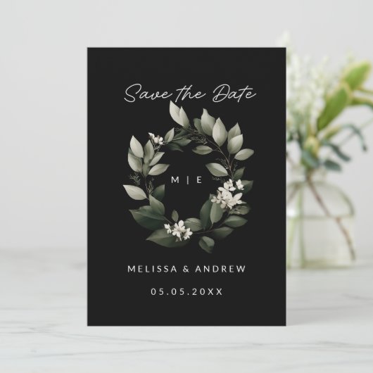Minimale Save the Date Groene Krans Aankondiging (Staand voorkant)