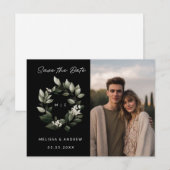 Minimale Save the Date Groene Krans Aankondigingskaart (Voorkant / Achterkant)