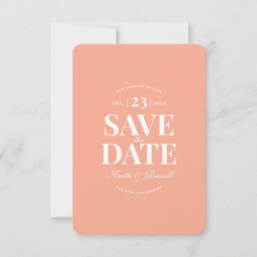Minimale Save the Date Peach Wedding Website Kaart (Voorkant)