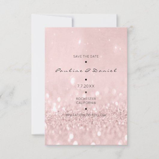 Minimale Save The Date Roze Roze Goud Glitter (Voorkant)