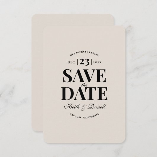 Minimale Save the Date Wedding Sand Kaart (Voorkant / Achterkant)