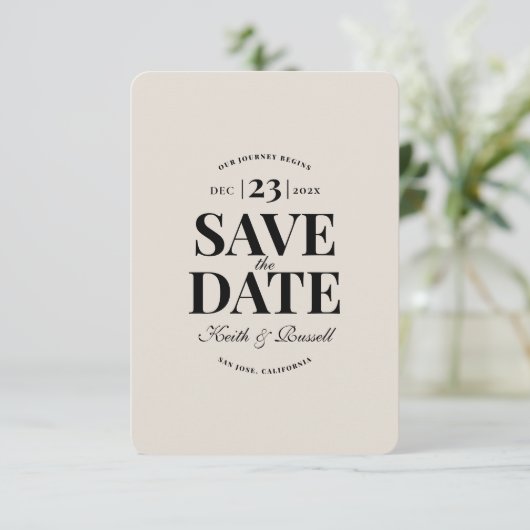 Minimale Save the Date Wedding Sand Kaart (Staand voorkant)