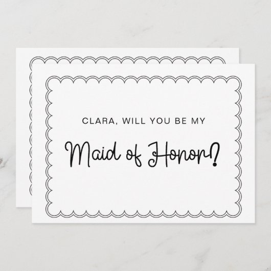 Minimale scalloped border bridesmaid card kaart (Voorkant / Achterkant)