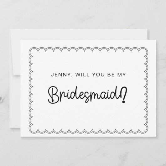 Minimale scalloped border bridesmaid card kaart (Voorkant)