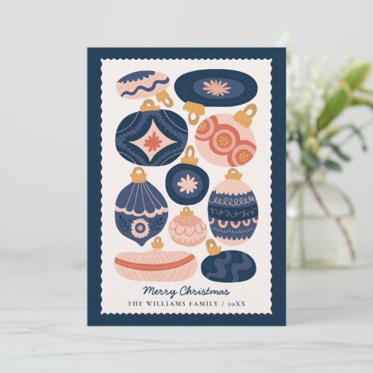 Minimale Scandinavische Blauwe Ornamenten Niet-fot Feestdagenkaart (Staand voorkant)