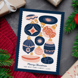 Minimale Scandinavische Blauwe Ornamenten Niet-fot Feestdagenkaart