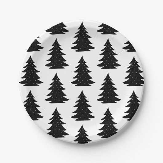 Minimale Scandinavische Folk Black met kerstboom Papieren Bordje (Voorkant)
