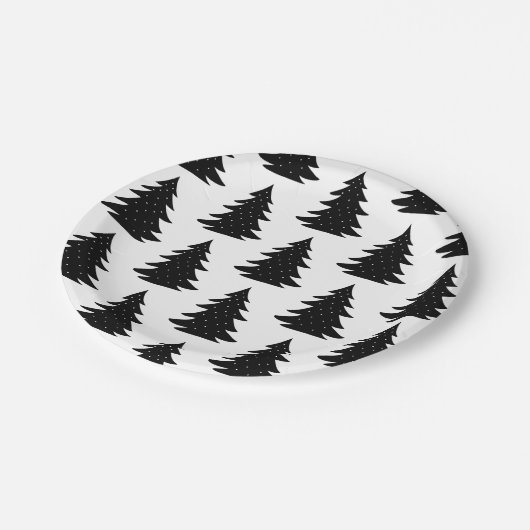 Minimale Scandinavische Folk Black met kerstboom Papieren Bordje (Gekanteld)
