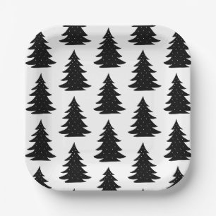 Minimale Scandinavische Folk Black met kerstboom Papieren Bordje
