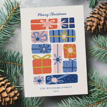 Minimale Scandinavische kerstkaart met kleurrijke 