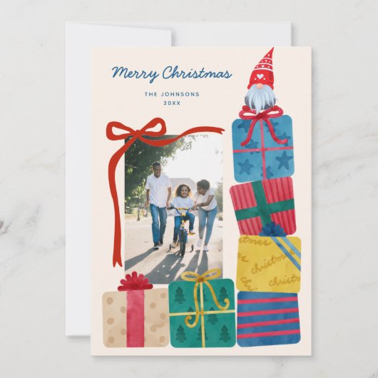 Minimale Scandinavische Kleurrijke Cadeaus&Gnome F Feestdagenkaart (Voorkant)