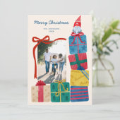 Minimale Scandinavische Kleurrijke Cadeaus&Gnome F Feestdagenkaart (Staand voorkant)