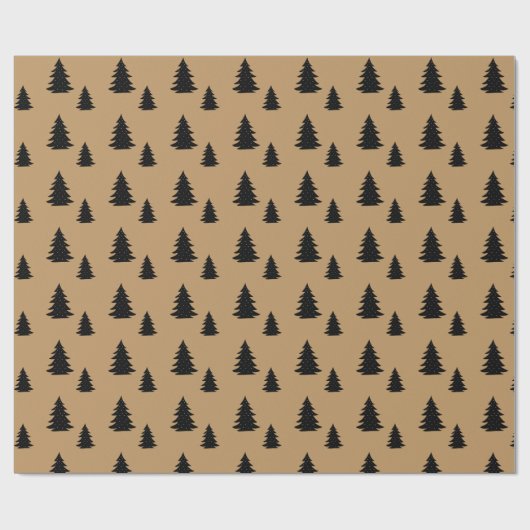 Minimale Scandinavische zwarte kerstboom Brown Cadeaupapier (Vlak)