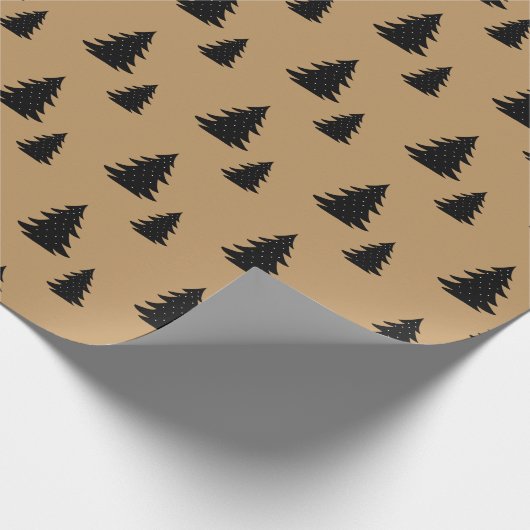 Minimale Scandinavische zwarte kerstboom Brown Cadeaupapier (Hoek)