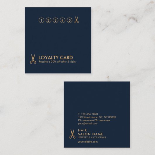 Minimale schaar-haar-penlijst-vierkant-gelaatskaar vierkante visitekaartje (Voorkant / Achterkant)