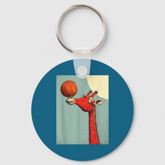 Minimale Schattige Giraffe Dier Grappige Basketbal Sleutelhanger (Voorkant)