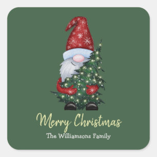 Minimale Schattige Kabouter Prettig Kerst Geschenk Vierkante Sticker