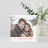 Minimale schattige kerstbomen foto rood wit feestdagenkaart (Staand voorkant)