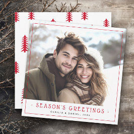 Minimale schattige kerstbomen foto rood wit feestdagenkaart