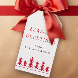 Minimale schattige kerstbomen rood wit cadeaulabel