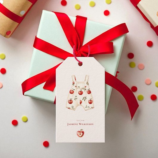 Minimale schattige Red Apple Baby shower Waterverf Cadeaulabel