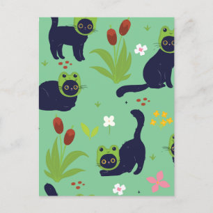 Minimale schattige zwarte kat feestdagenkaart