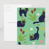 Minimale schattige zwarte kat feestdagenkaart (Voorkant / Achterkant)