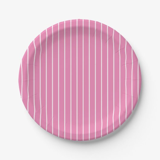 Minimale Schattigee Chic Roze en Witte Strepen Papieren Bordje (Voorkant)