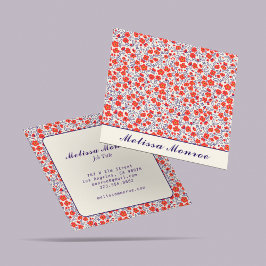 Minimale Schattigee Kleine Rode Bloemen Typografie Vierkante Visitekaartje