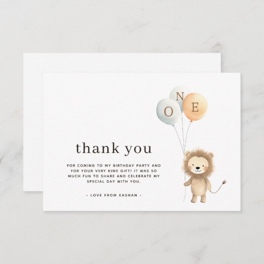 Minimale Schattigee Little Lion 3 ballonnen verjaa Bedankkaart (Voorkant / Achterkant)