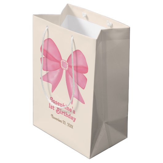 Minimale Schattigee Roze Boog Verjaardag Medium Cadeauzakje (Achterkant Gekanteld)