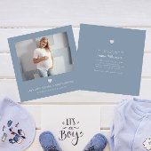 Minimale schemerblauwe foto QR CODE baby shower Kaart