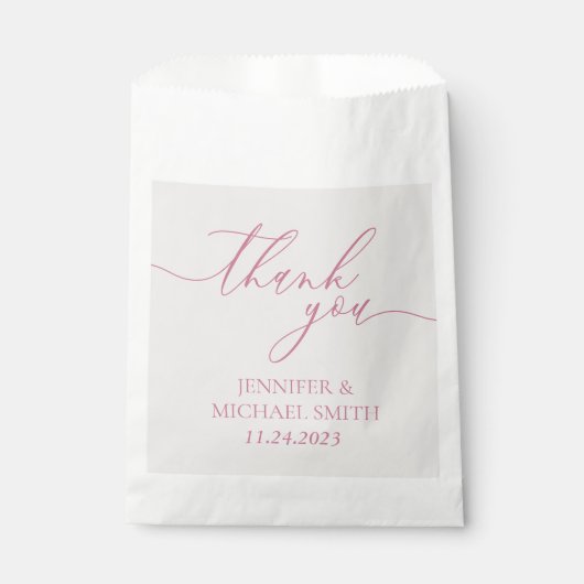 Minimale schone beige script roze Dank je Bedankzakje (Voorkant)
