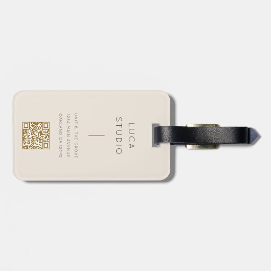 Minimale Schone Eenvoudige Moderne QR Code Goud en Bagagelabel (Achterkant horizontaal)